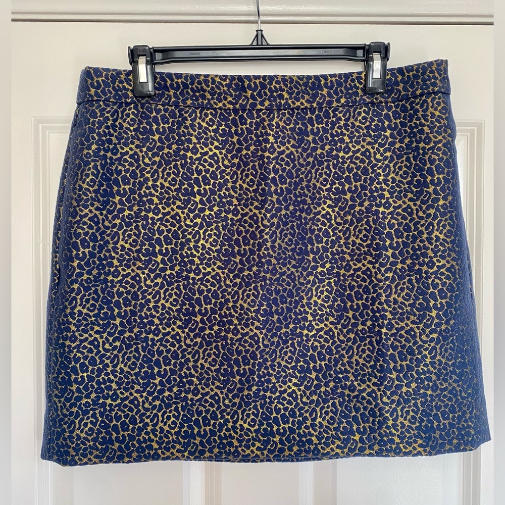 *NWT* JCrew Navy and Gold Metallic Leopard Skirt